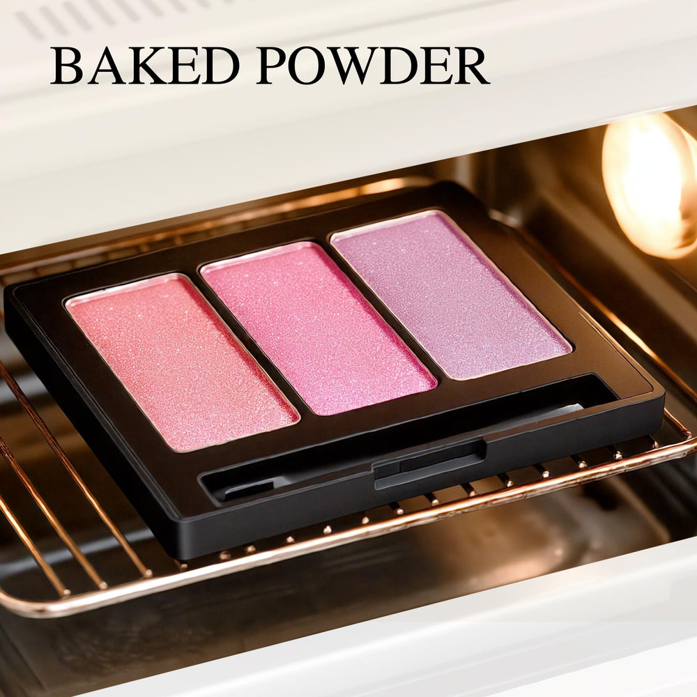 PHOFAY picking up blush with a damp sponge to intensify color for long-wear looks