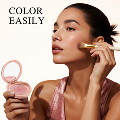 PHOFAY blush picked up with a damp sponge to intensify color for bold looks
