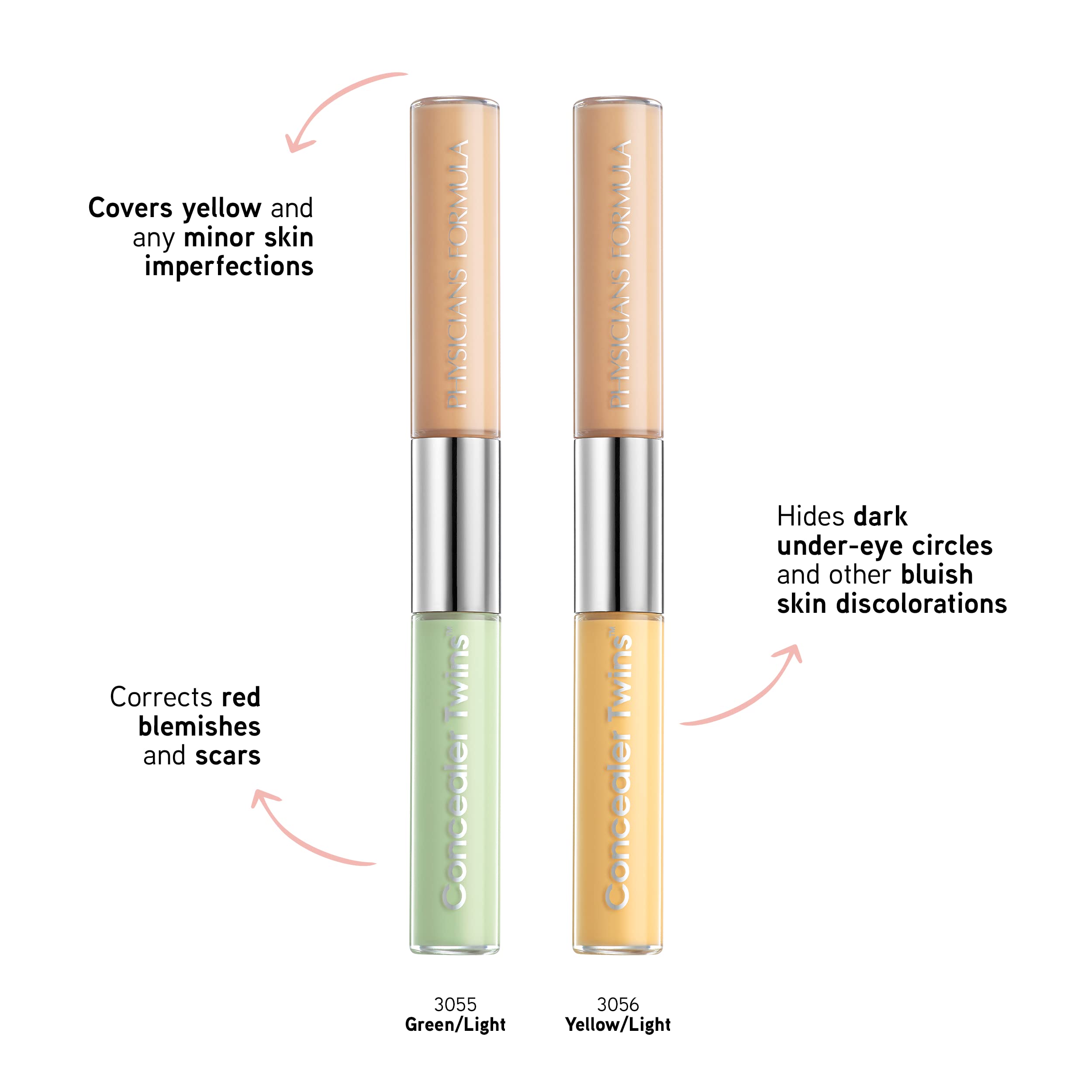 Physicians Formula before and after blemish correction demonstrating reduced redness and improved skin tone