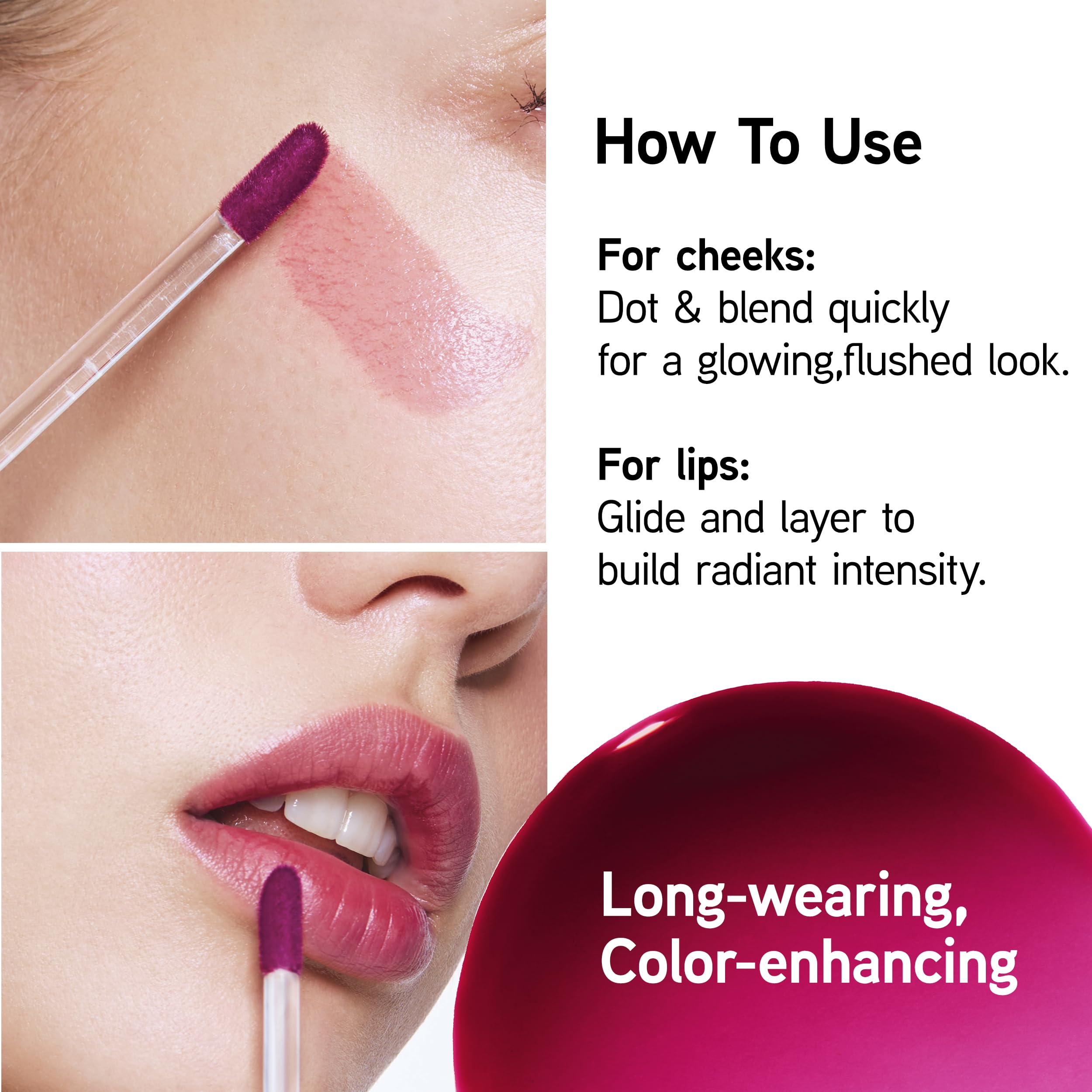 Physicians Formula applying tint to cheeks with finger, demonstrates easy blending and natural flush