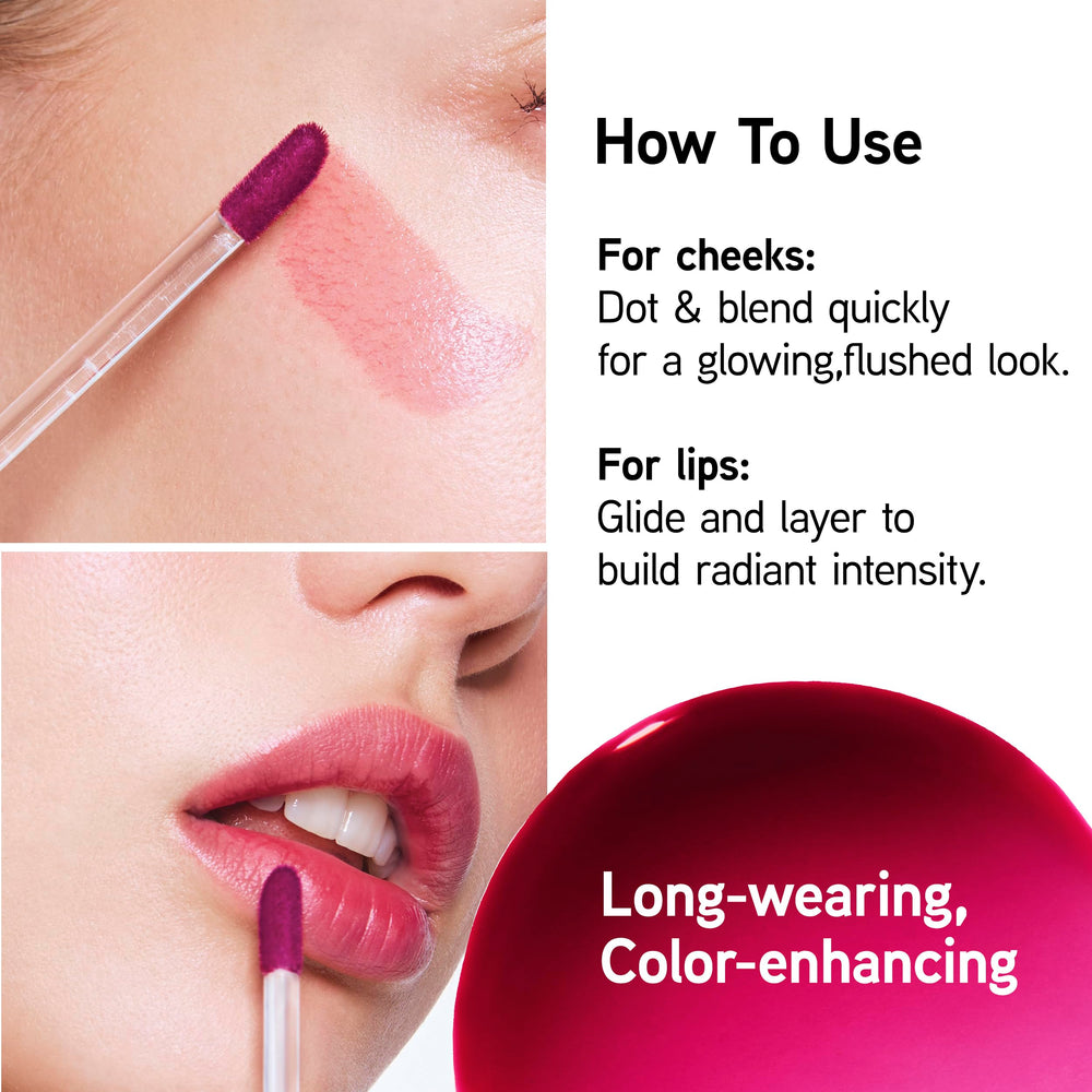 Physicians Formula applying tint to cheeks with finger, demonstrates easy blending and natural flush