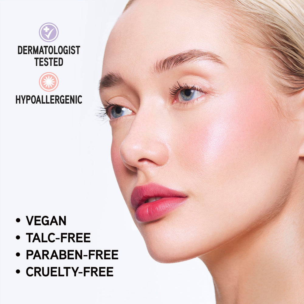 Physicians Formula ingredients close-up showing Niacinamide and vitamins, emphasizes radiance boost