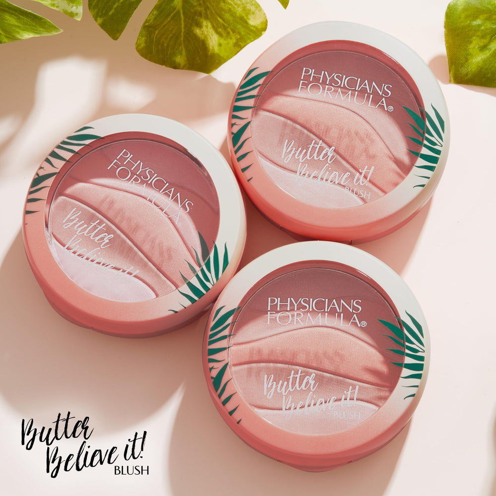 Physicians Formula blush applied on cheeks demonstrating natural conditioned glow