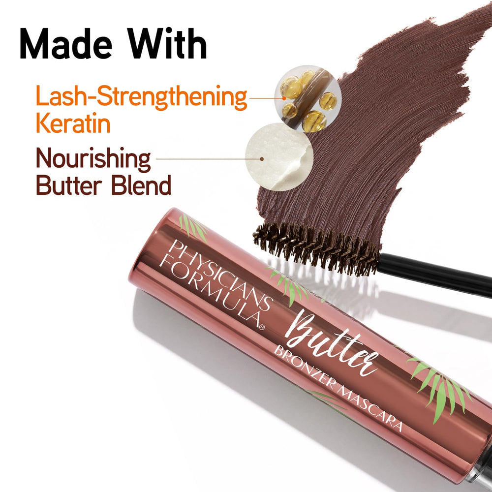 Physicians Formula before and after lashes demonstrating added volume and length benefit