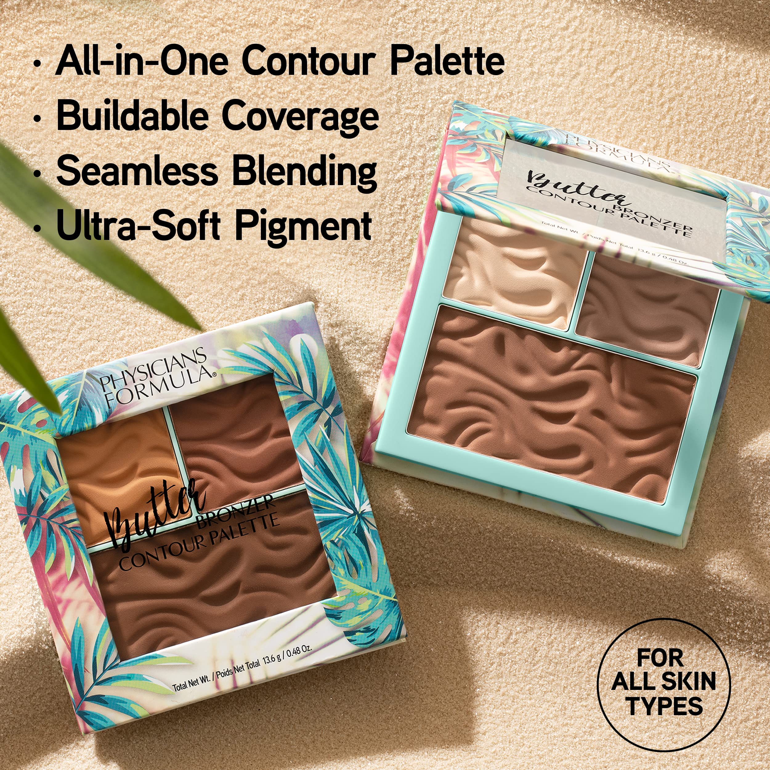 Physicians Formula open palette top view displaying three shades for easy contouring