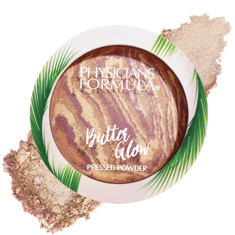 Physicians Formula front packaging of Butter Glow powder showing compact and branding, highlights portability