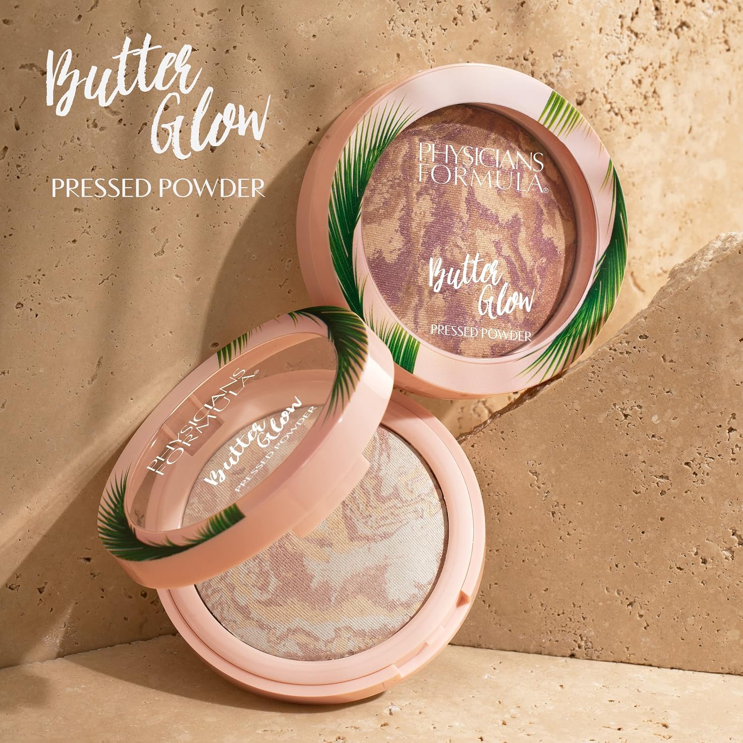 Physicians Formula compact placed on vanity with skincare, suggesting a nourished, glowing finish
