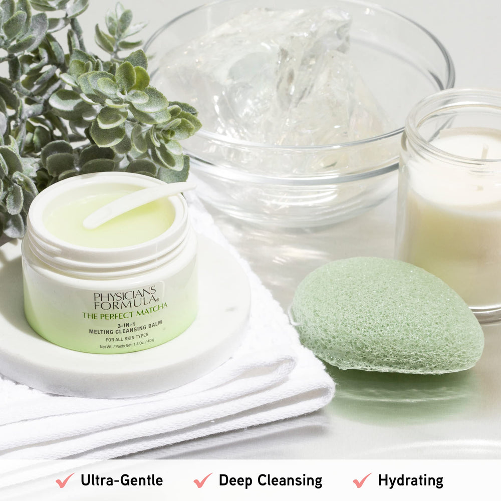 Physicians Formula balm on palm demonstrating melt-on-contact cleansing