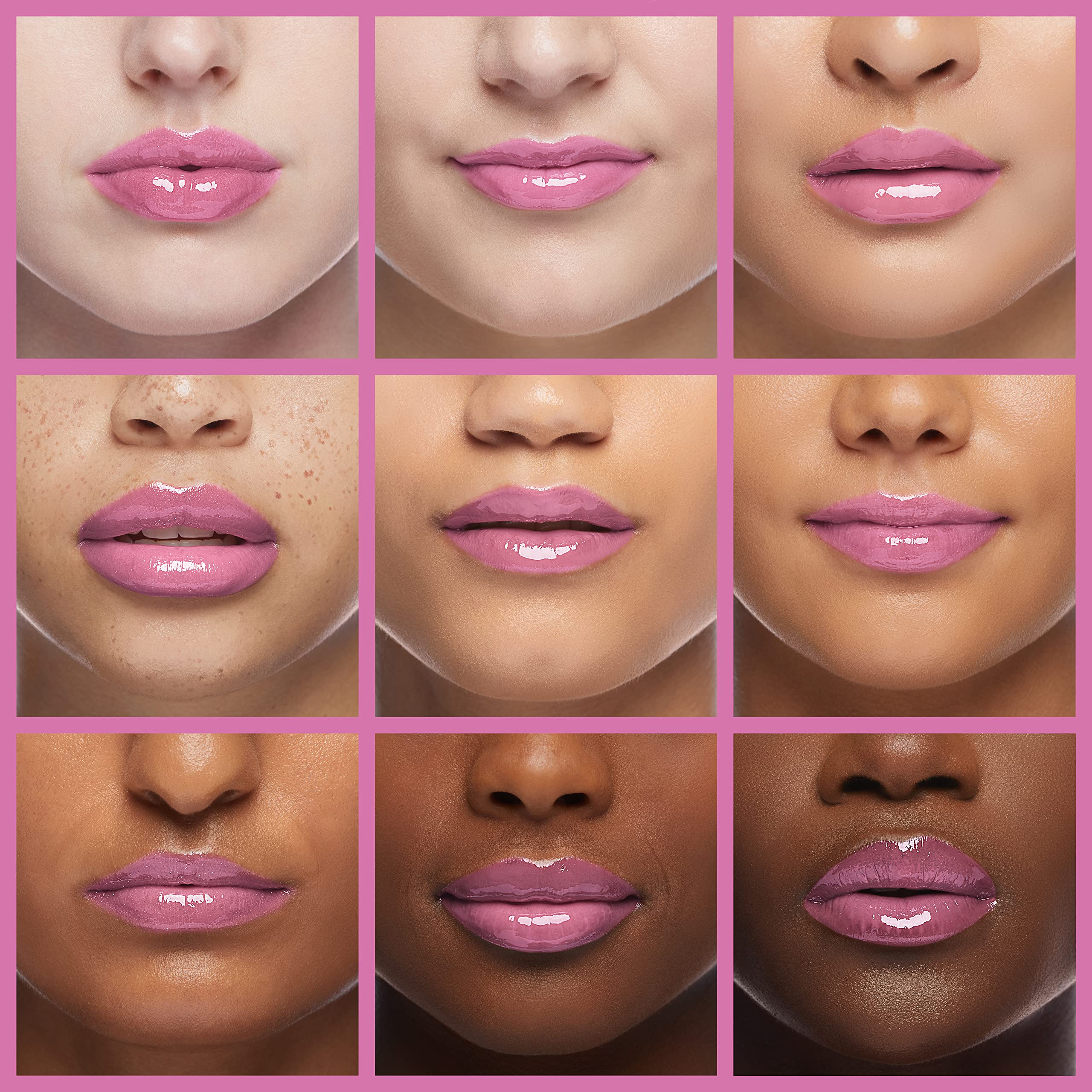 Physicians Formula gloss on lips demonstrating personalized light-pink color and natural enhancement