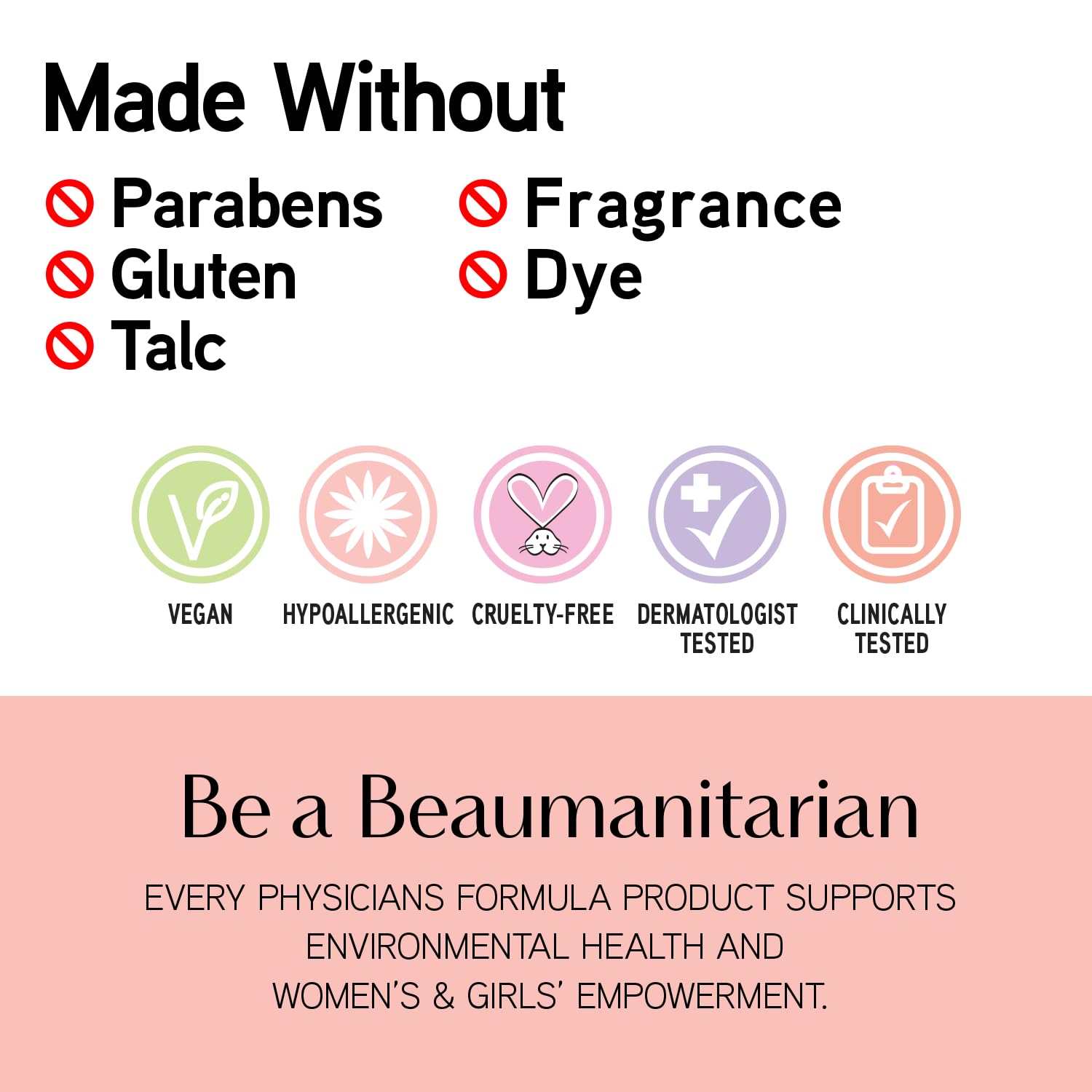 Physicians Formula label detail emphasizing vegan and cruelty-free benefit