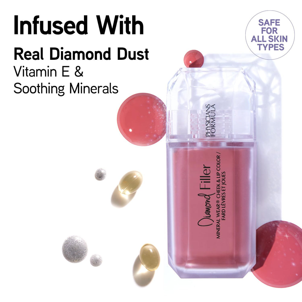 Physicians Formula cheek before and after demonstrating subtle plumping and diffused glow