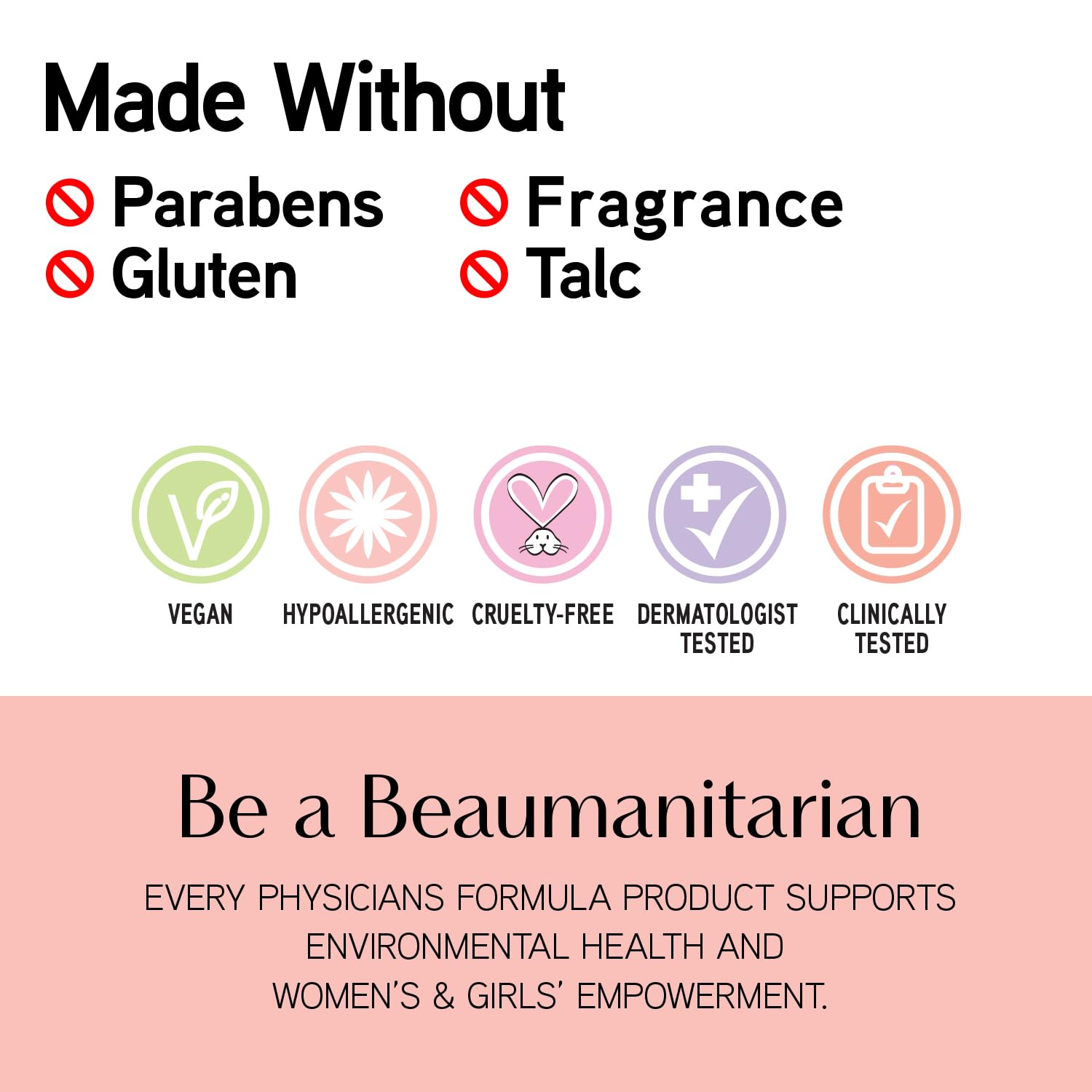 Physicians Formula ingredient label highlighting mineral and Vitamin E benefits for sensitive skin