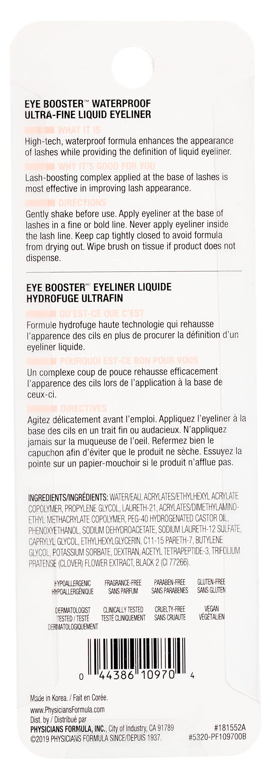 Physicians Formula label detail highlighting hypoallergenic and cruelty-free