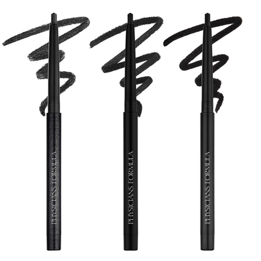 Physicians Formula front packaging showing three black gel eyeliners and benefits