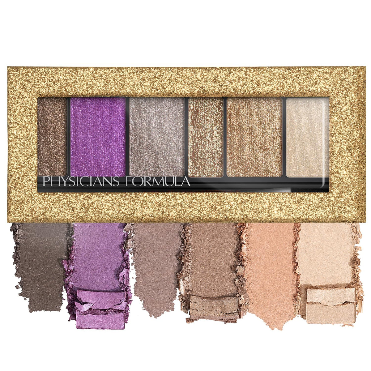Physicians Formula palette front open showing six shimmer shades for versatile looks