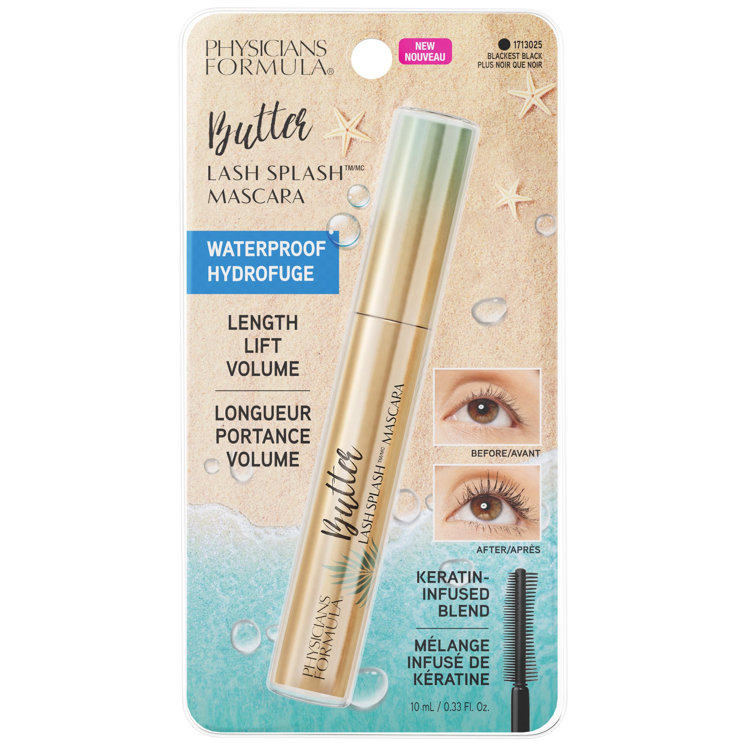 Physicians Formula mascara on lashes before and after showing visible lift and length
