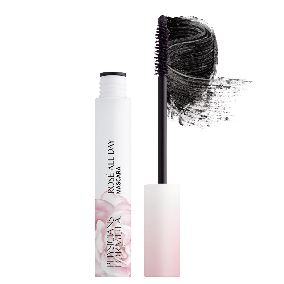 Physicians Formula mascara tube front showing sleek packaging and product benefit