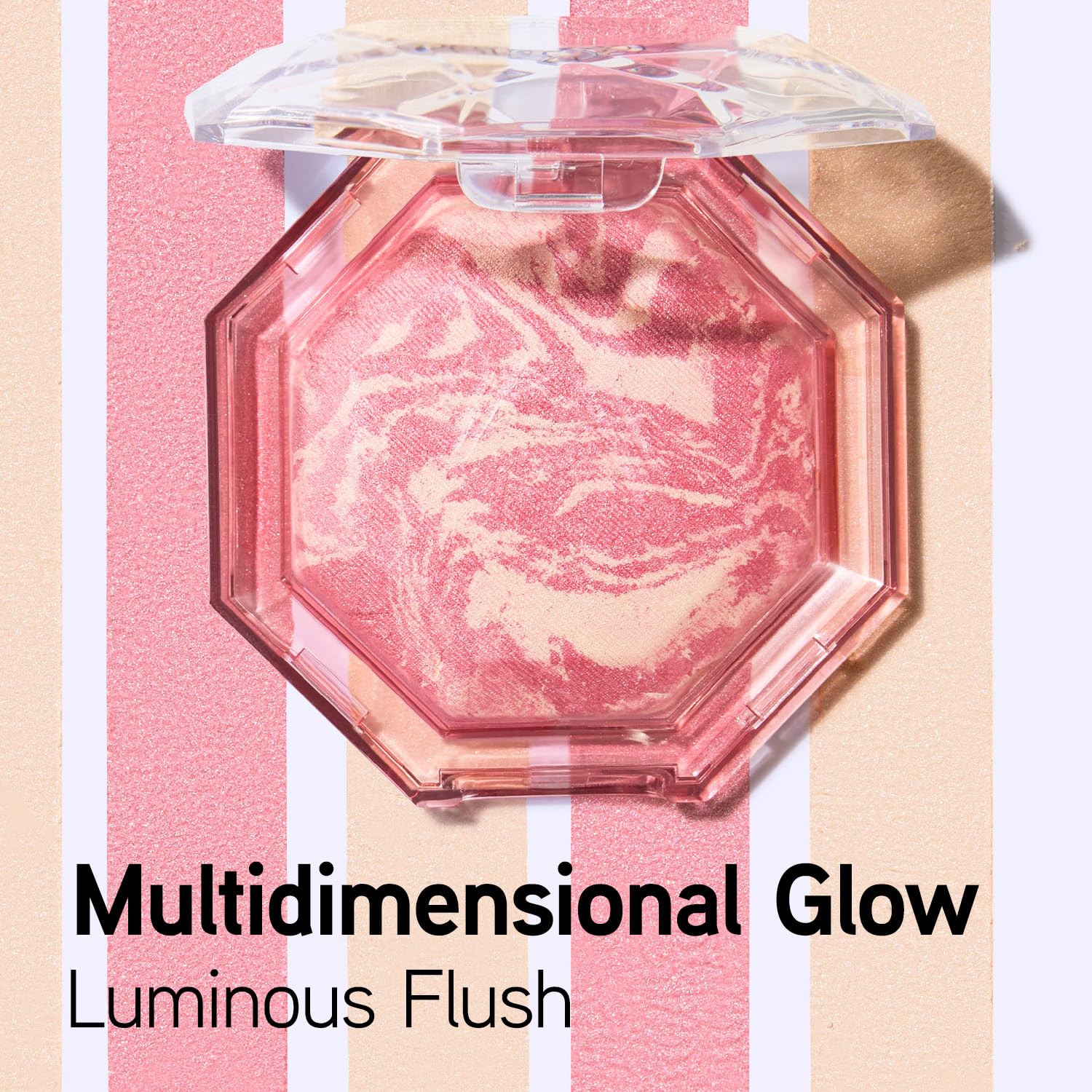 Physicians Formula close-up of baked blush pan revealing luminous particles for glow