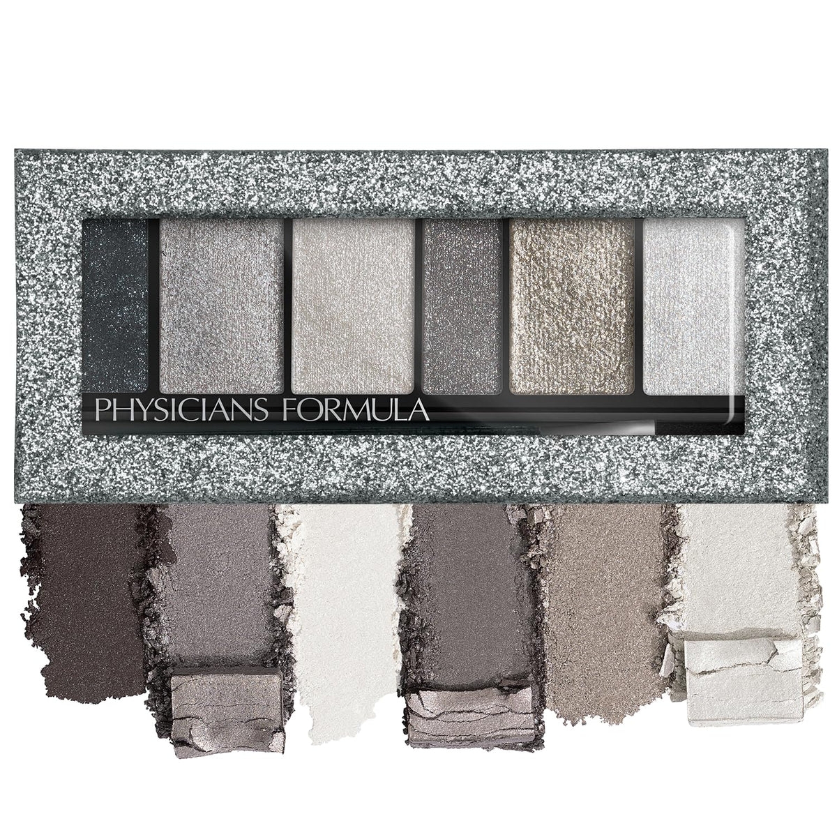 Physicians Formula front view of six-shade palette showing shimmer variety and travel-friendly size