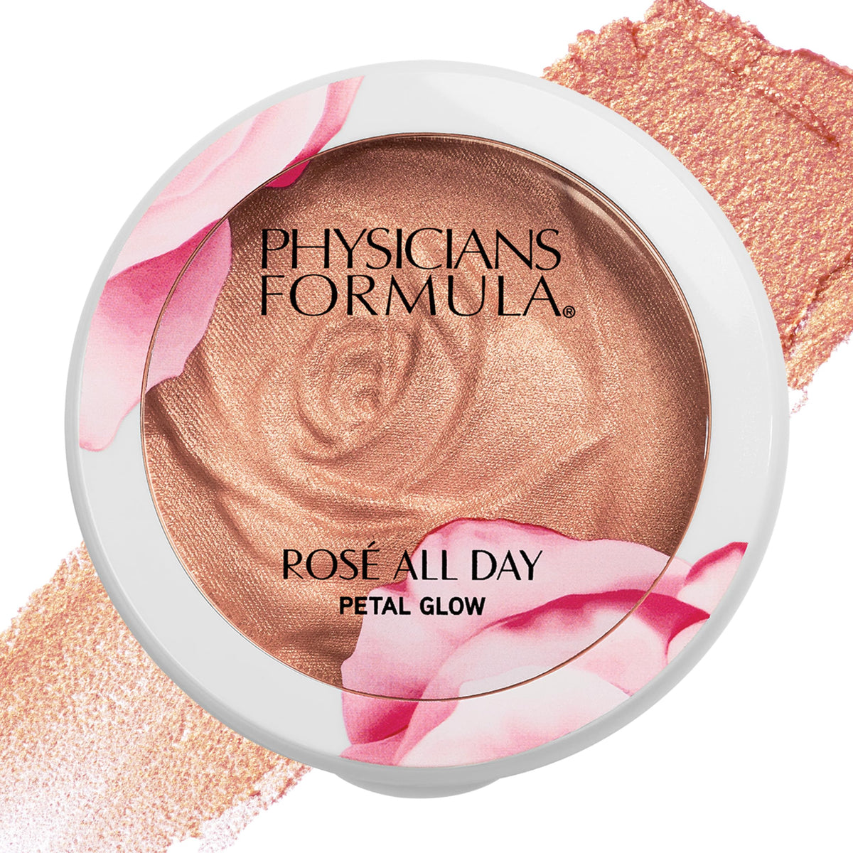Physicians Formula compact front view showing Pink Petal Glow and fast application benefit