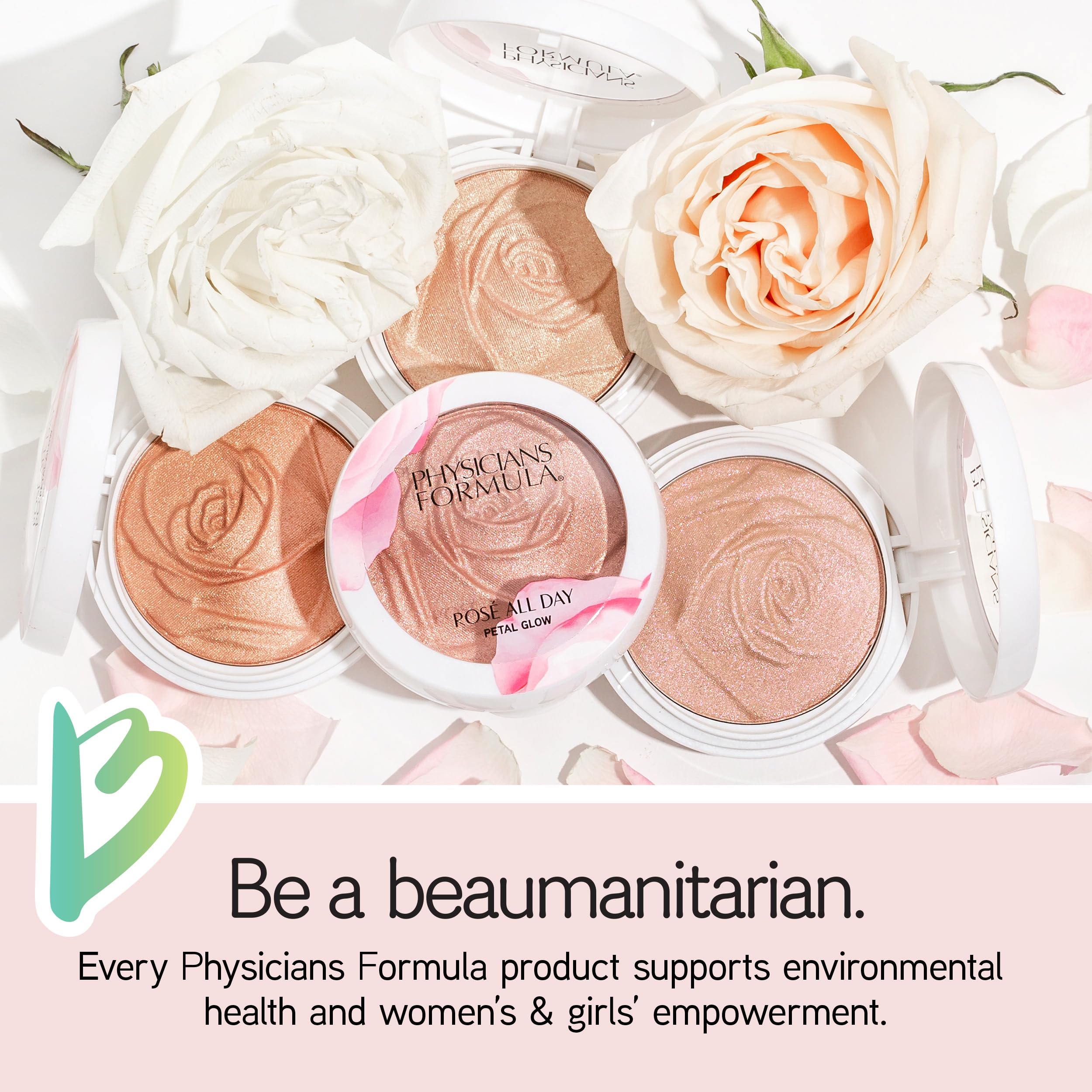 Physicians Formula model applying blush to cheek demonstrating radiant, buildable glow