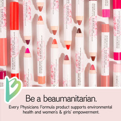 Physicians Formula lipstick applied on lips demonstrating smooth color and comfort