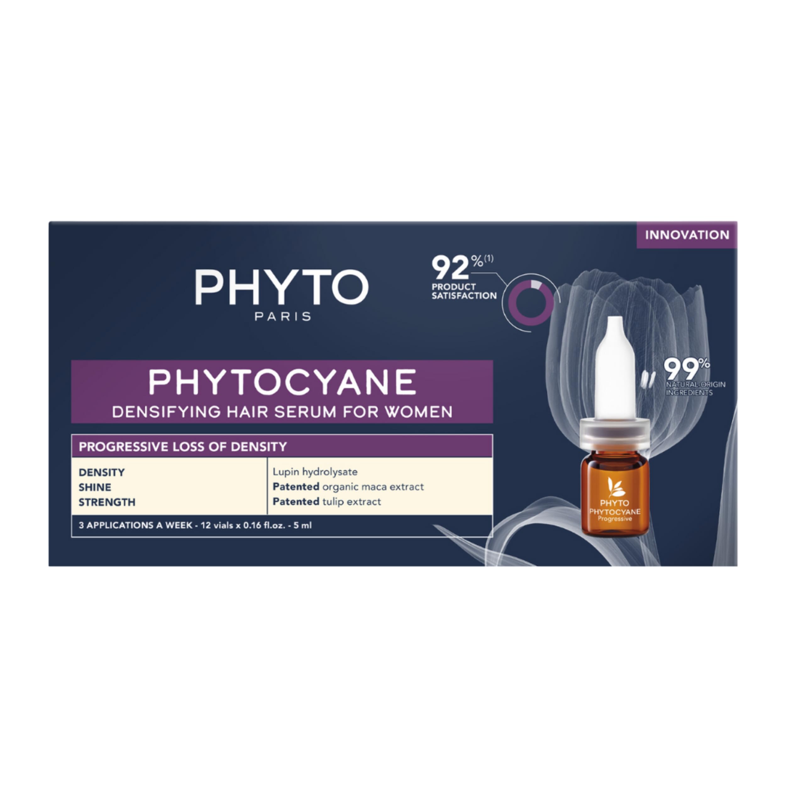 PHYTO phytocyane front packaging showing the 12-vial box and branding, conveys trustworthy botanical care