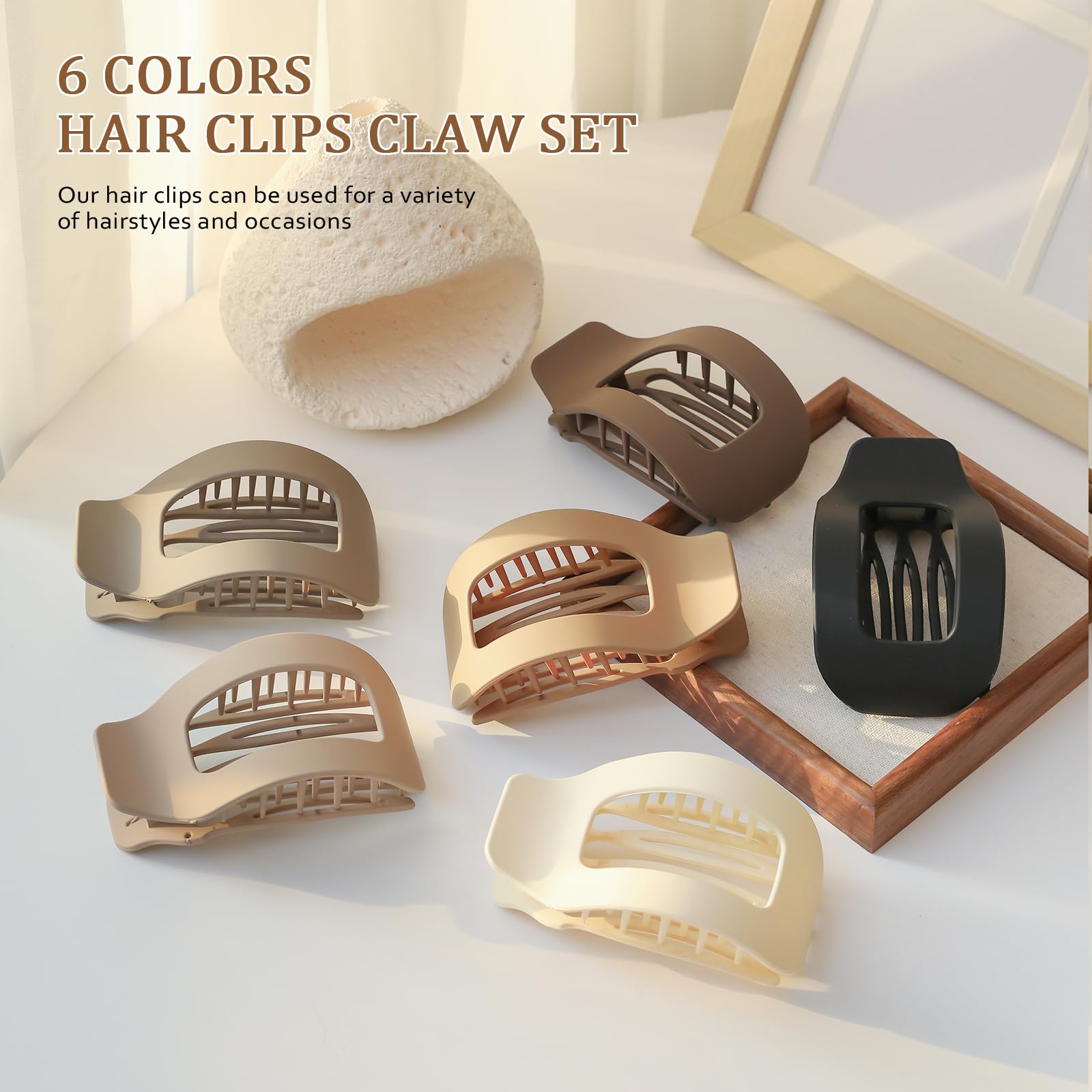 Phyzylvia neutral color clips arranged on table for versatile everyday styling