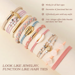 Phyzylvia hair band worn as wrist bracelet offering style and convenient storage