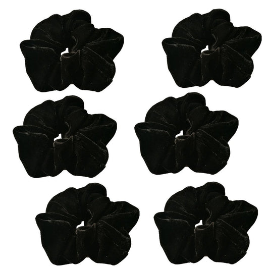 PIDOUDOU front packaging of six black velvet scrunchies showing neat set and brand