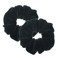 PIDOUDOU front view of two black velvet scrunchies showing size and pairing benefit