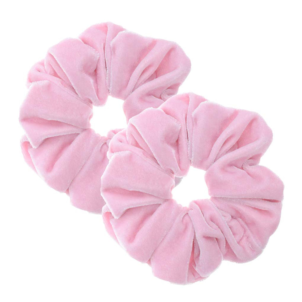 PIDOUDOU front view of two pink scrunchies showing size and soft finish, easy styling