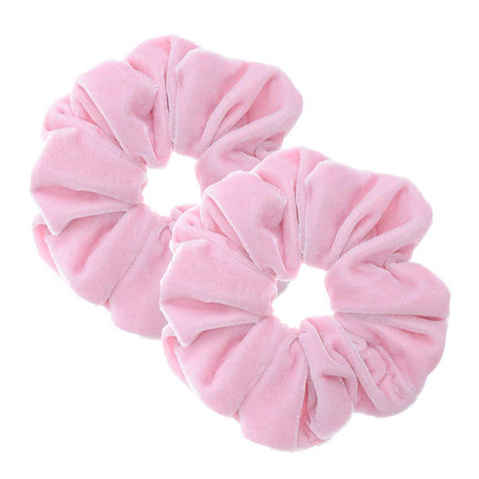 PIDOUDOU front view of two pink scrunchies showing size and soft finish, easy styling