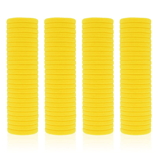 PIDOUDOU front pack of 100 yellow hair ties showing value and color