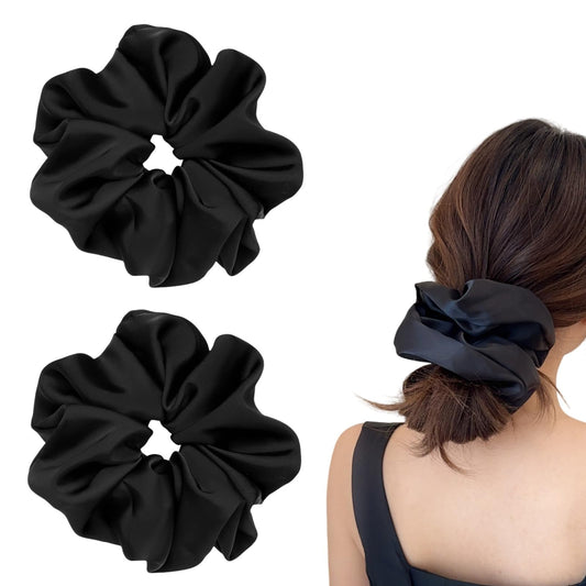 PIDOUDOU front view jumbo satin scrunchies showing full shape and secure hold