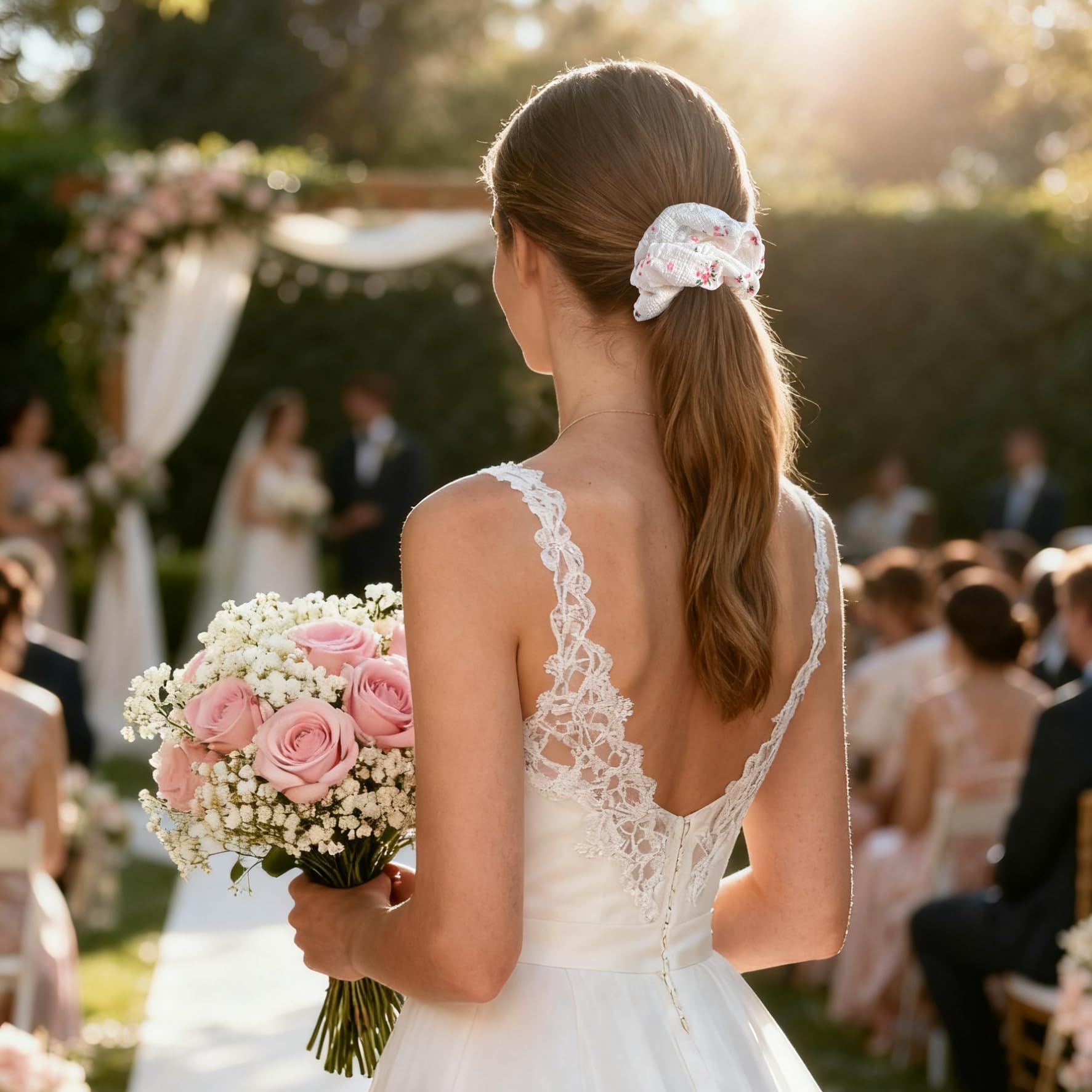PIDOUDOU pink scrunchie worn on wrist as accessory, adds feminine flair