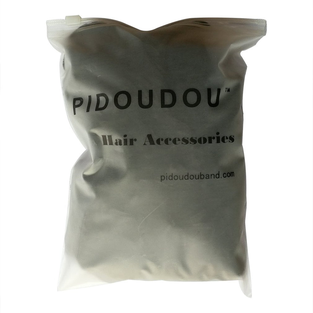 PIDOUDOU scrunchie beside a ruler showing 14cm diameter for size clarity