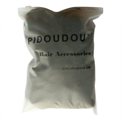 PIDOUDOU scrunchie beside a ruler showing 14cm diameter for size clarity