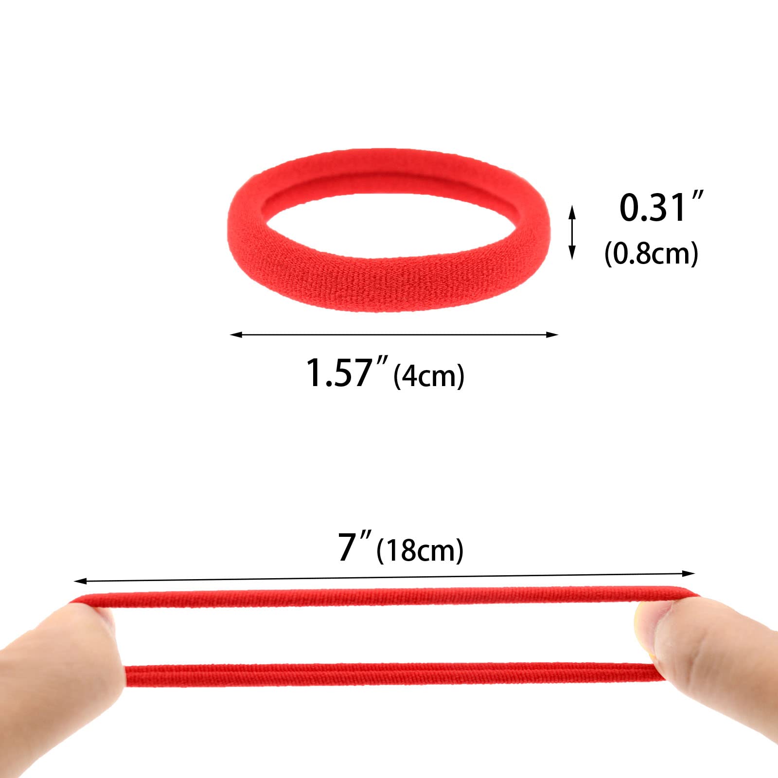 PIDOUDOU hair tie beside ruler showing 1.5 inch diameter and stretch capacity