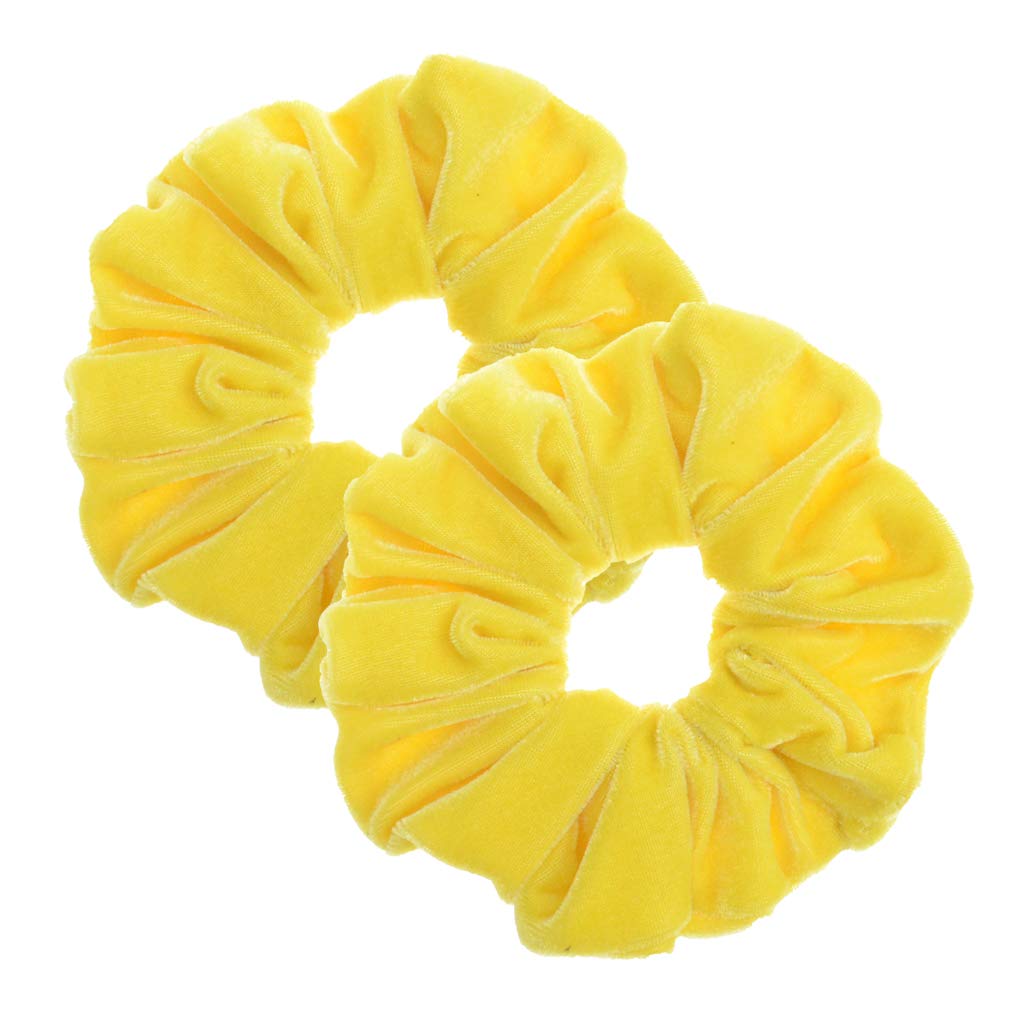 PIDOUDOU front view of two yellow velvet scrunchies shows bright color and roomy size