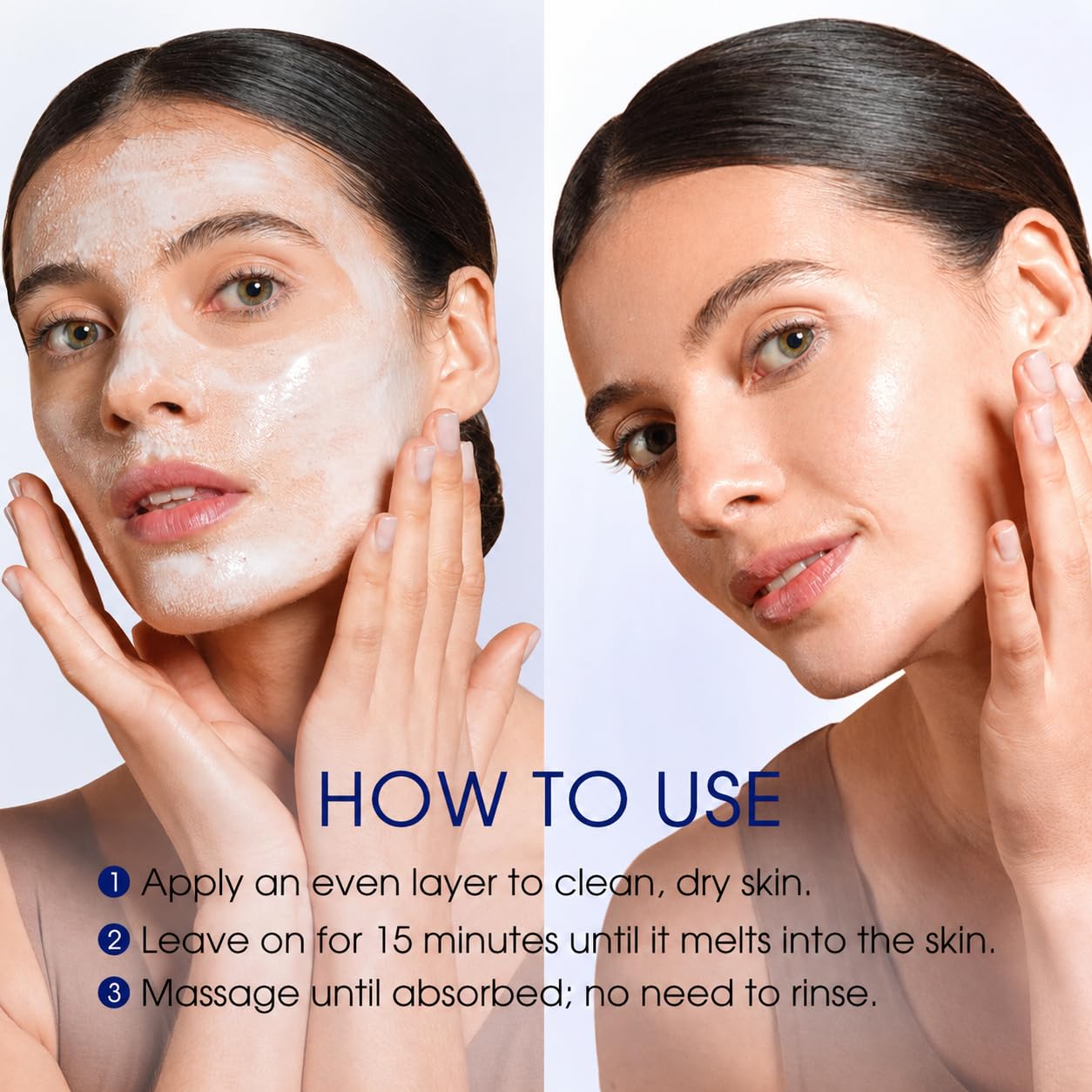 Pier Augé application step massaging mask into skin to improve absorption