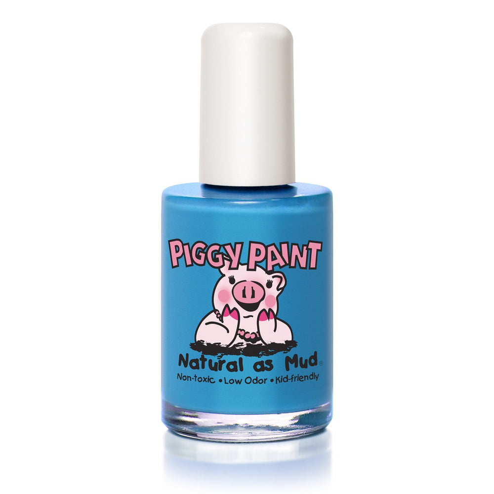 Piggy Paint bottle front view showing Mer-maid in the Shade color and label benefit safe and non-toxic