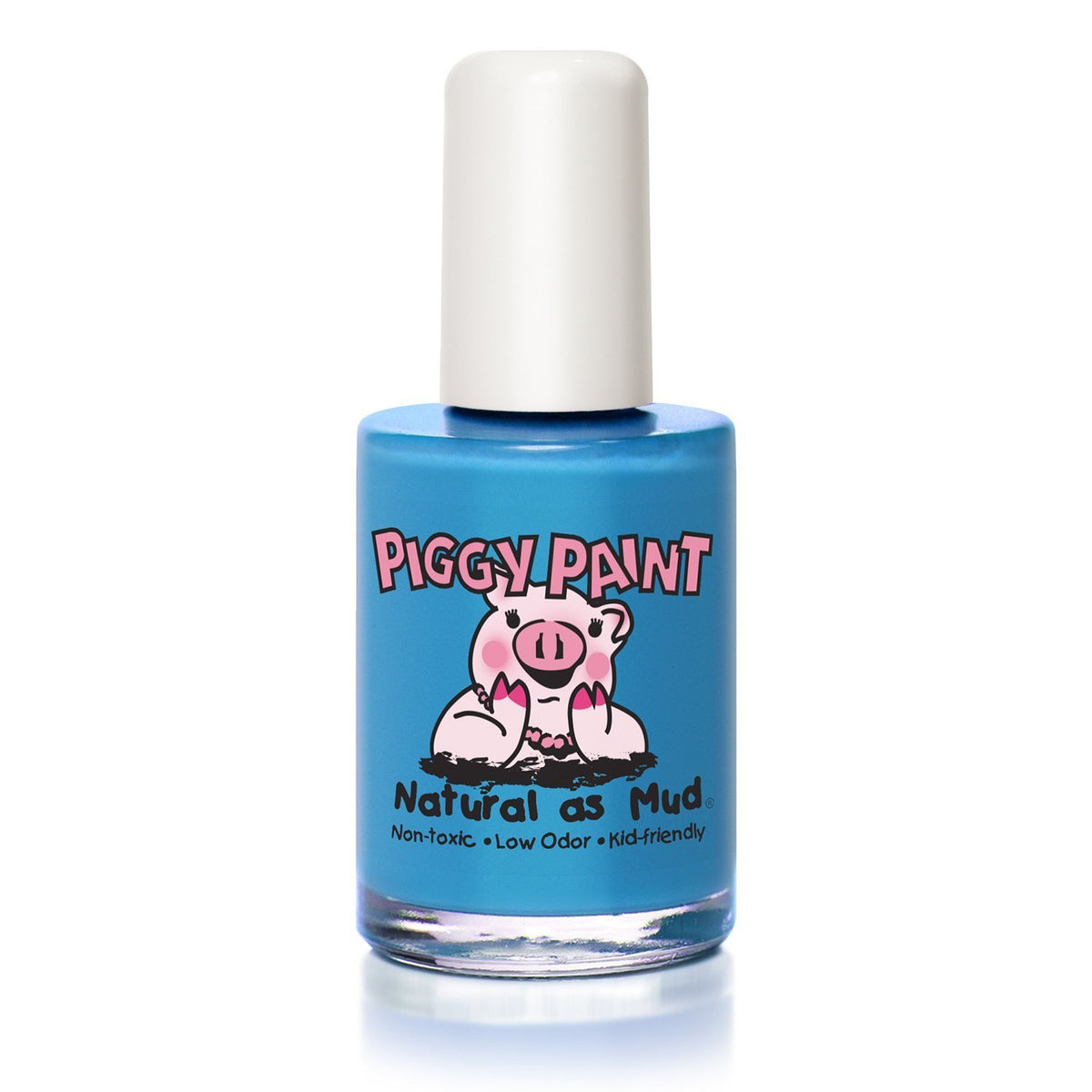 Piggy Paint bottle front view showing Mer-maid in the Shade color and label benefit safe and non-toxic