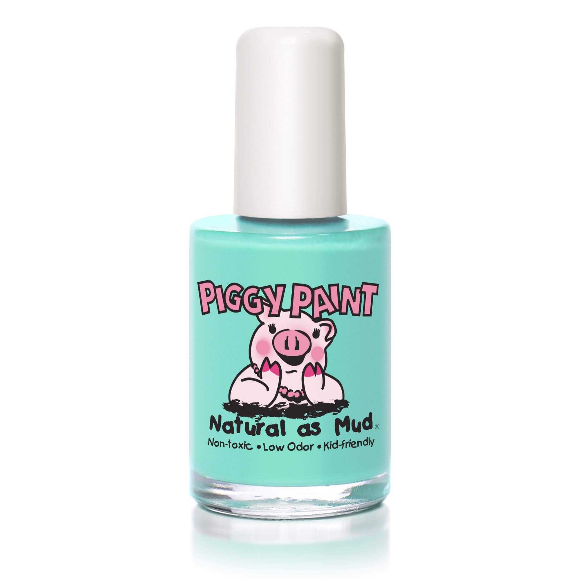 Piggy Paint bottle front view showing seafoam green shade and safe formula