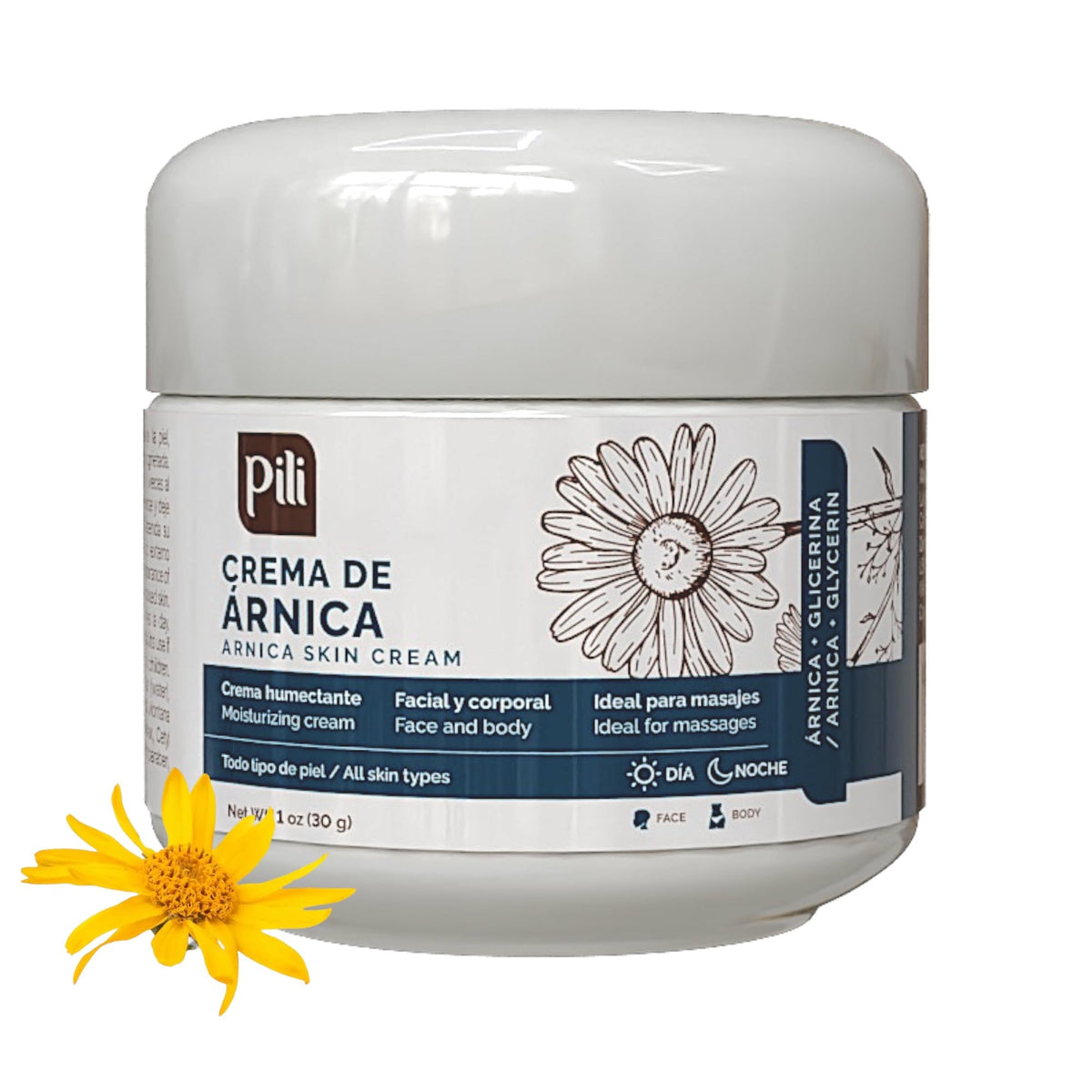 Pili Natural front packaging showing 1 oz jar and brand, indicates pocket-friendly hydration