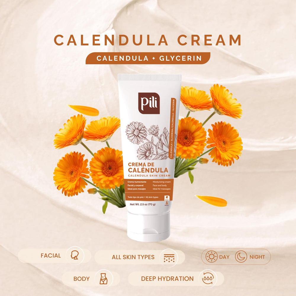 Pili Natural open jar revealing smooth calendula cream consistency