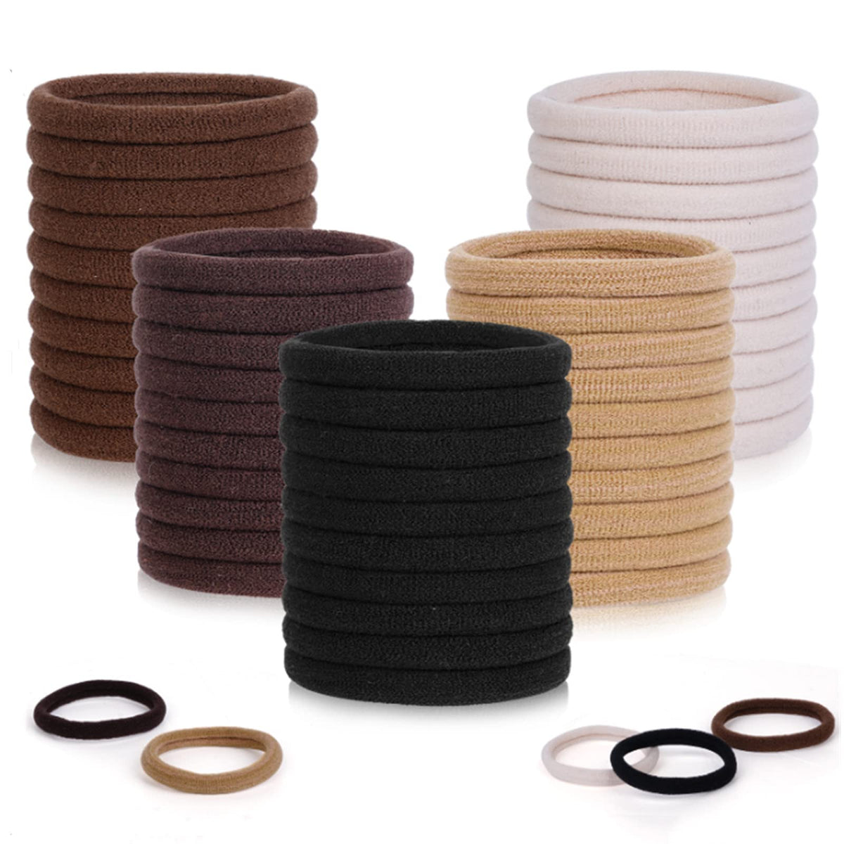 Pimoys front pack showing 100 neutral hair ties and value