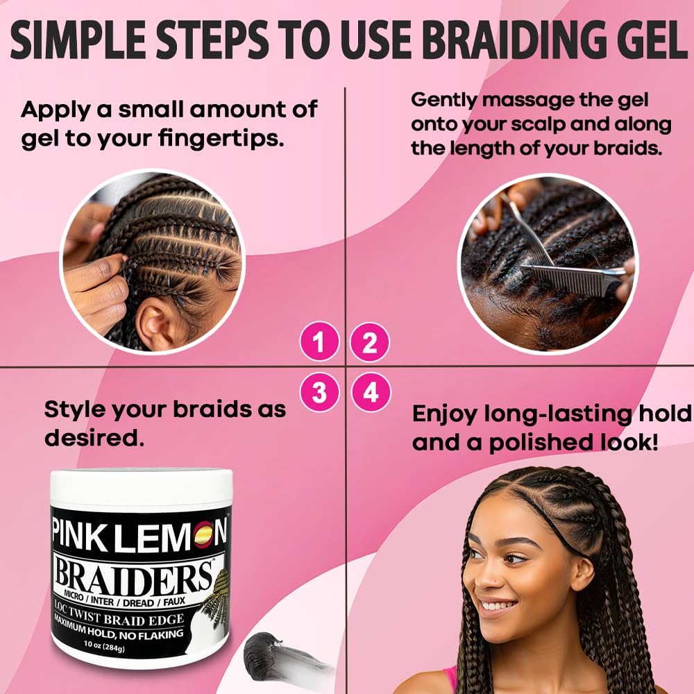 PINK LEMON used on braids showing before and after neatness and hold