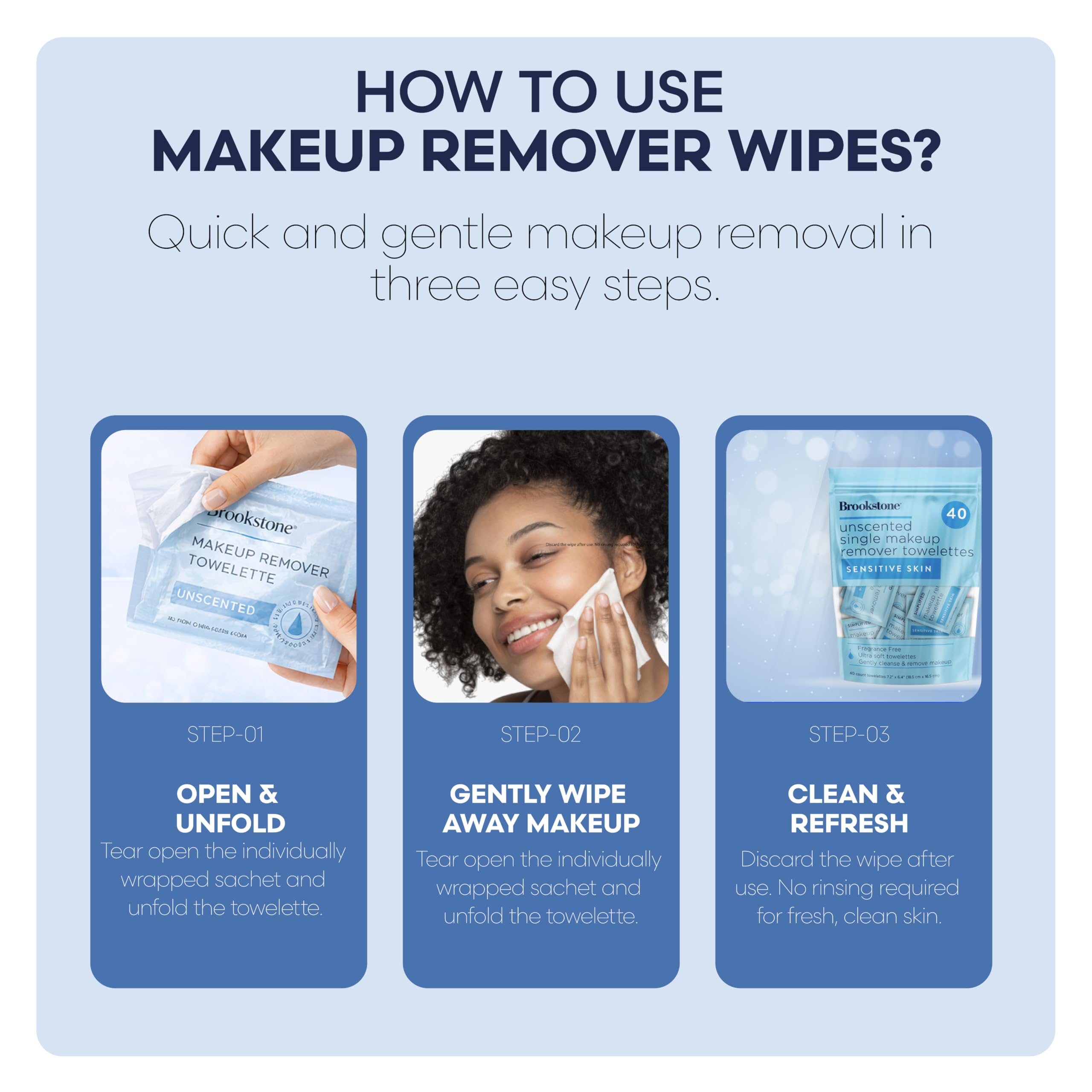 Pink Sky Brookstone opened wipe showing material and gentle surface for skin care