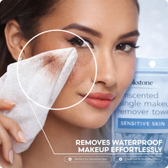 Pink Sky Brookstone wipe in hand demonstrating easy, portable makeup removal